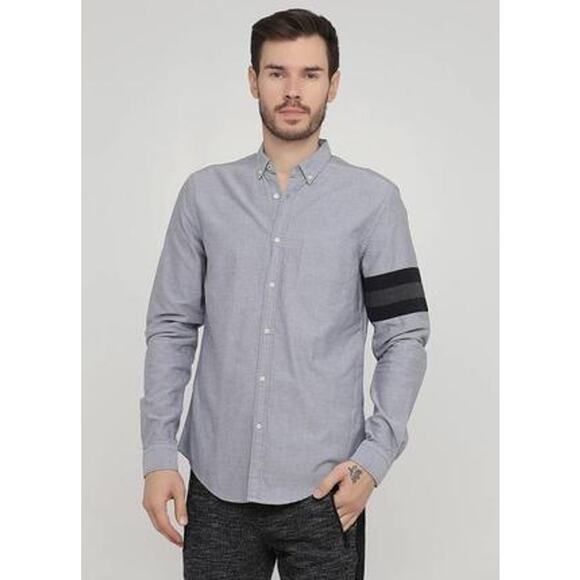 Zara Man Light Gray Long Sleeves Slim Fit Button Down Shirt Size Medium - Picture 1 of 8